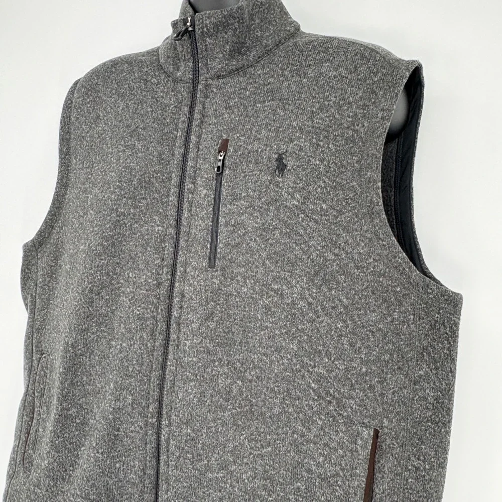 Polo Ralph Lauren‎ Vest XXL Men Performance Fleece Zip Up Gray Black Pony Preppy